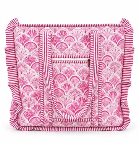 A photo of the Pink Shell Ruffle Tote Bag product