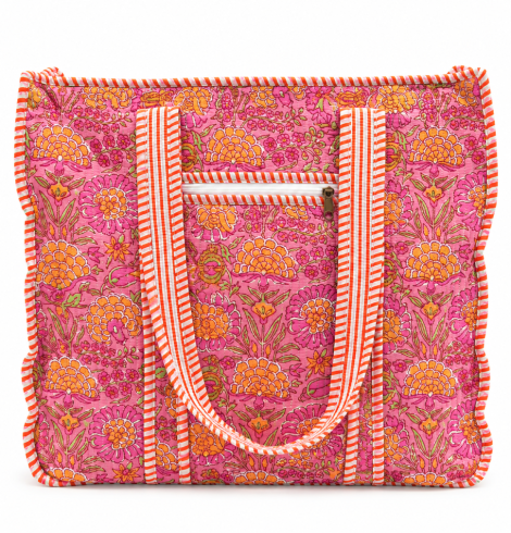 A photo of the Pink and Orange Floral Tote Bag product